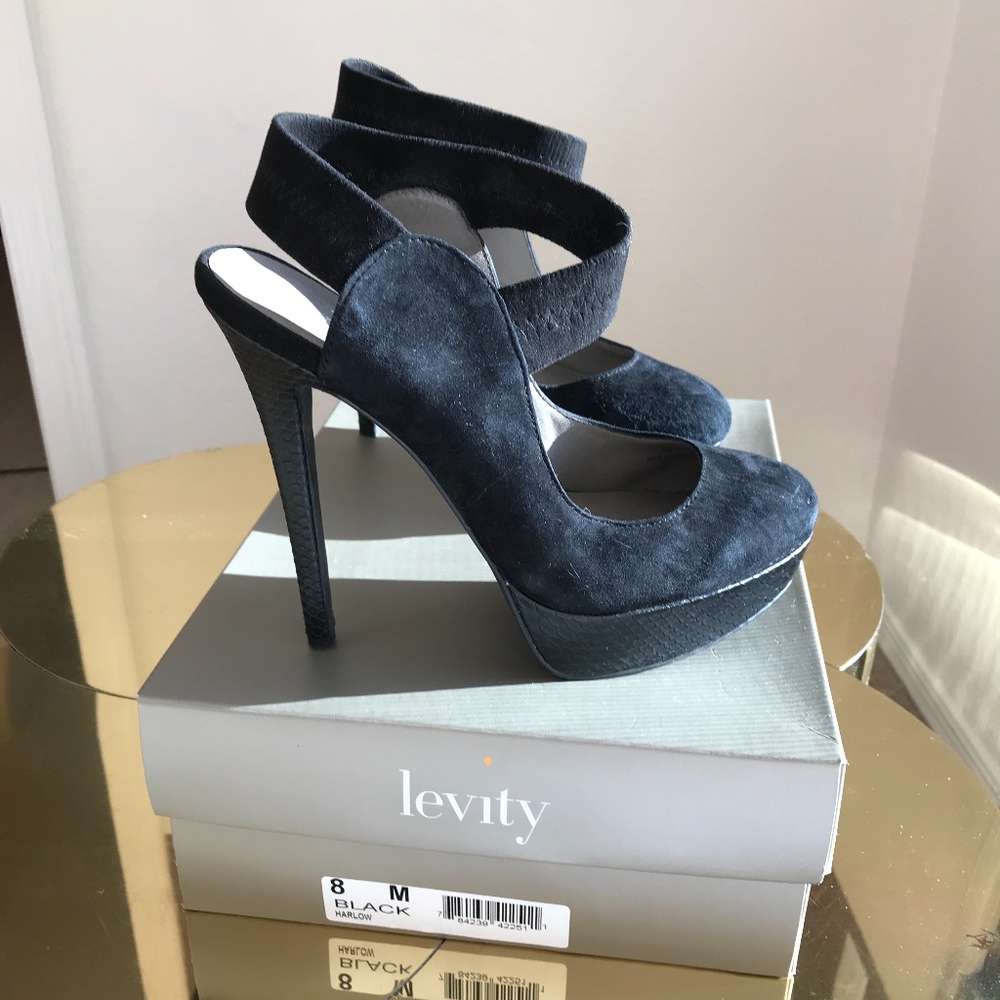Levity Harlow Suede & Croc Platform Stiletto Heels